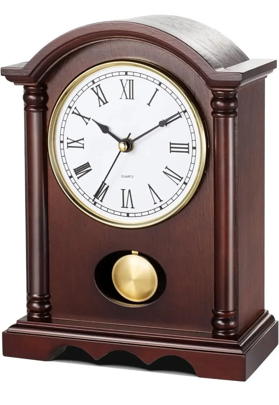 Classic Grandfather Mantel Clock for Living Room Elegant Wooden Finish Gold-Tone